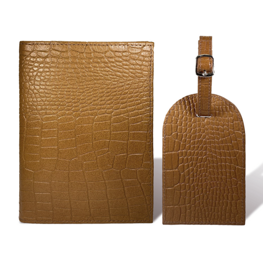 Porta Pasaporte Mini + Identificador Clásico -Croco Leño