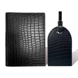 Mini Passport Holder + Classic ID Holder - Black Croco