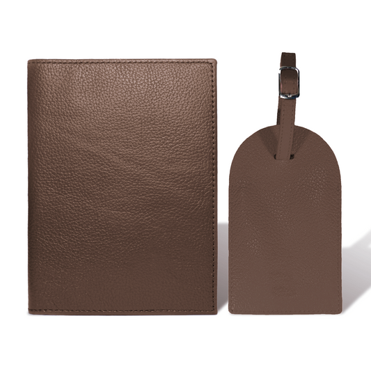 Porta Pasaporte Mini + Identificador Clásico -Marrón