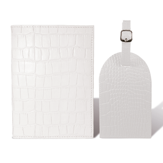 Porta Pasaporte Mini + Identificador Clásico - Croco Blanco